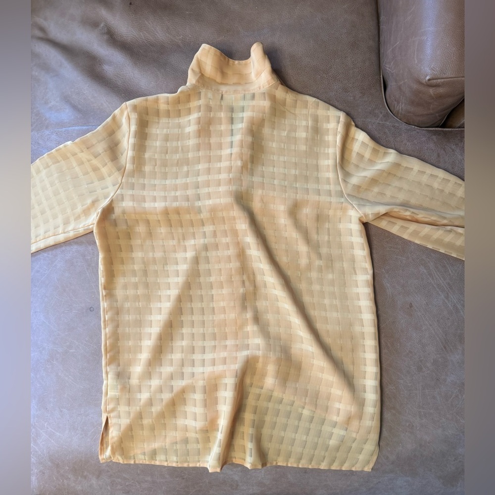 Vintage Liz Baker Yellow Checkered Sheer Blouse Button Down Women’s Size 10 Tall - Picture 7 of 8